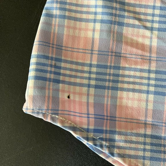 MIZZEN+MAIN Mens Large Pink Blue Plaid Long Sleeve Trim Fit Button Front Shirt - Picture 5 of 7